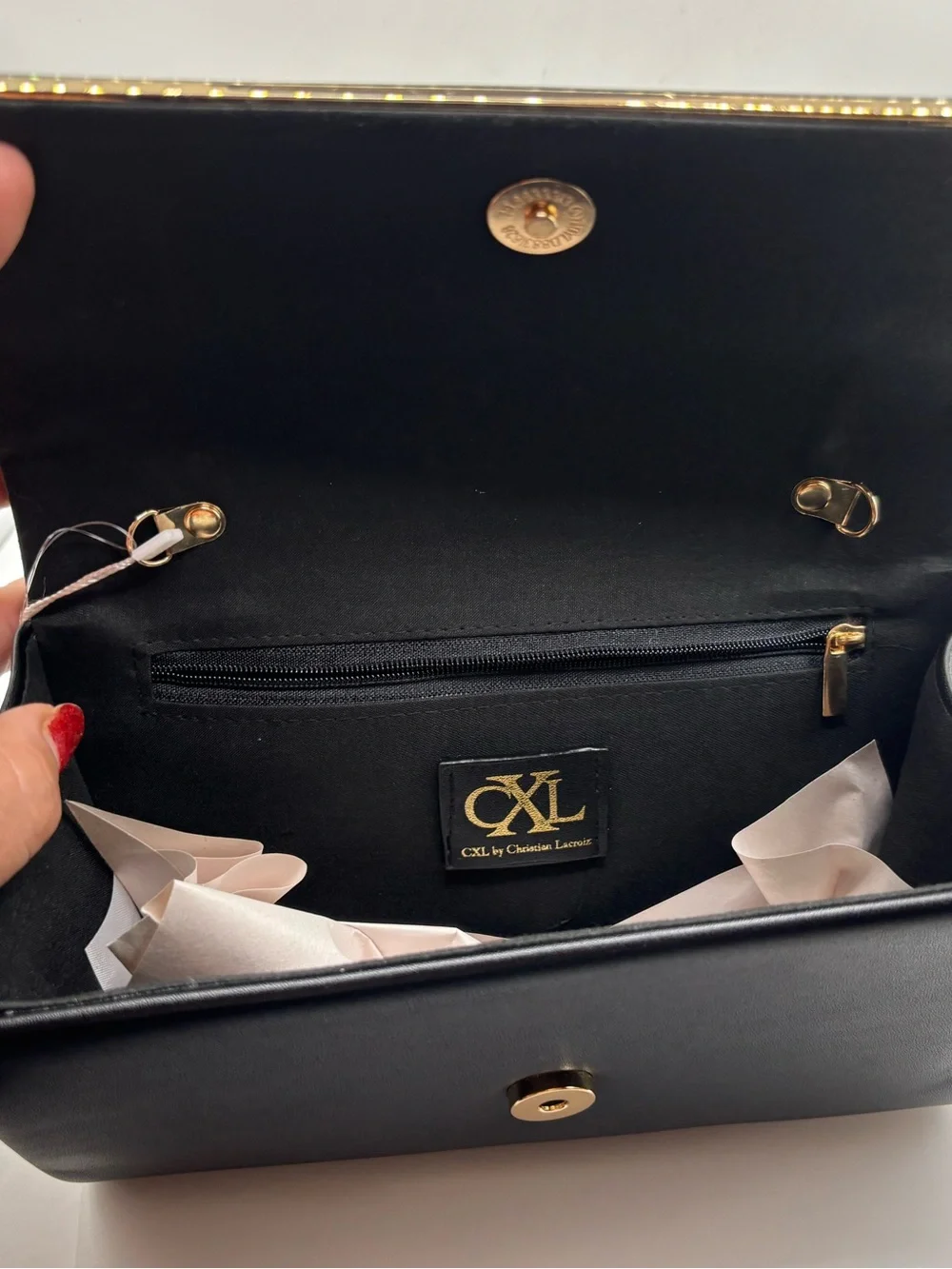 CXL By Christian Lacroix Black Madison Clutch Purse Bag Detachable Chain NWT